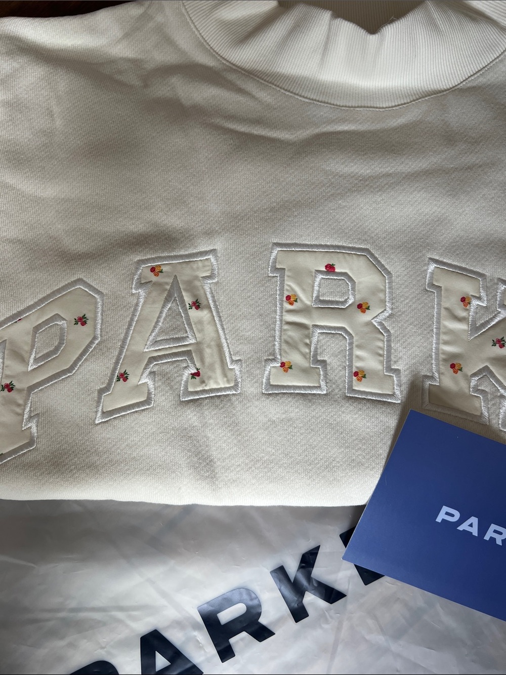 PARKE Ivory Floral Varsity Heritage Mockneck Size S/M Maggie & Emma NIB NWT - Picture 3 of 13